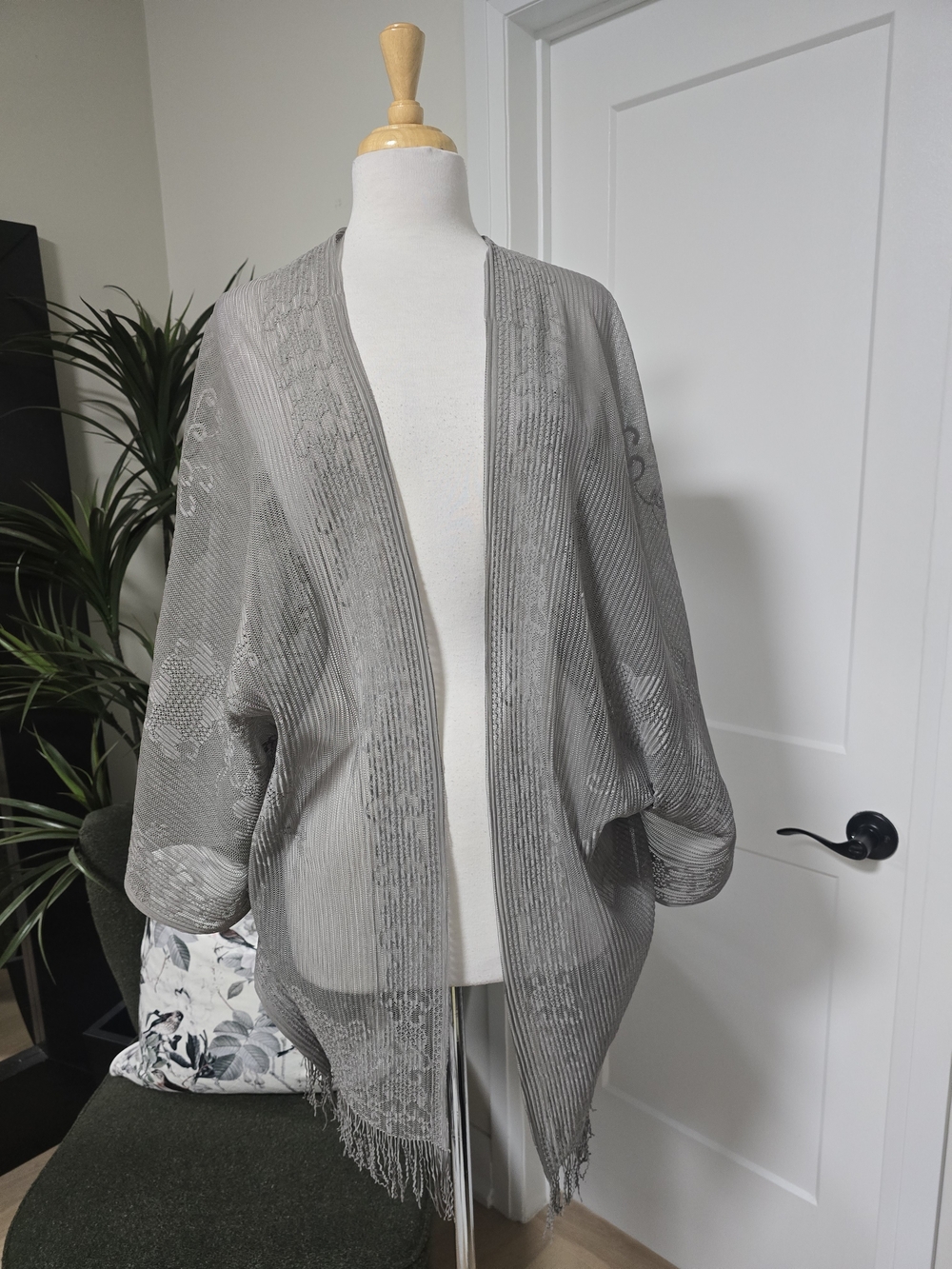 Marciano Gray Open-Front Fringe Kimono Jacket